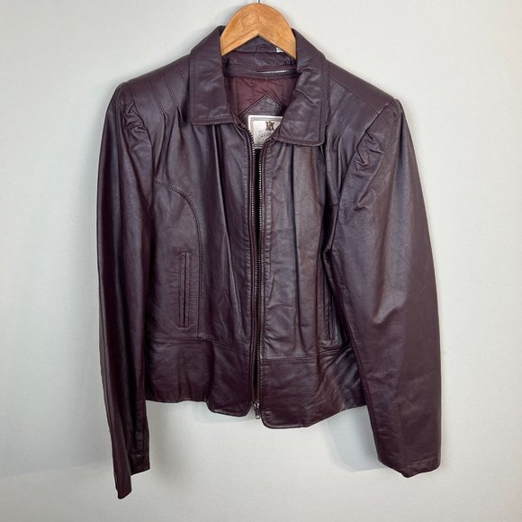 Florence Tanners Leather Jacket 11/12 Women Maroon Biker Zip Up Optional Lining - Picture 6 of 13